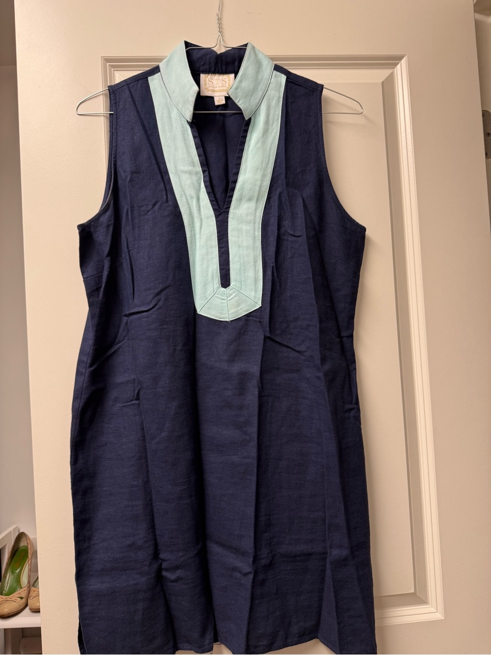 Sail to Sable Navy Shift Dress with Mint Trim